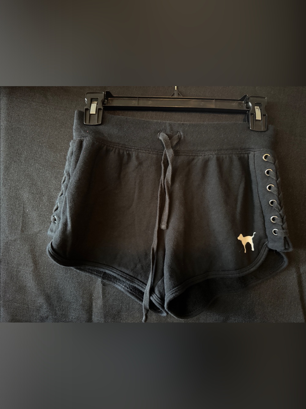 Black Lace-Up Shorts with White Dog Logo